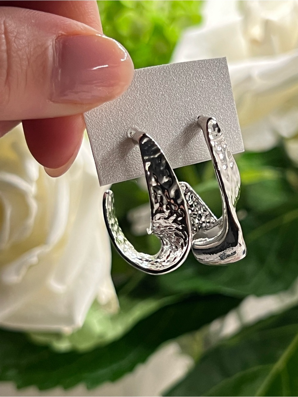 New Anthropology Textured Silver Twist Hoop Earrings